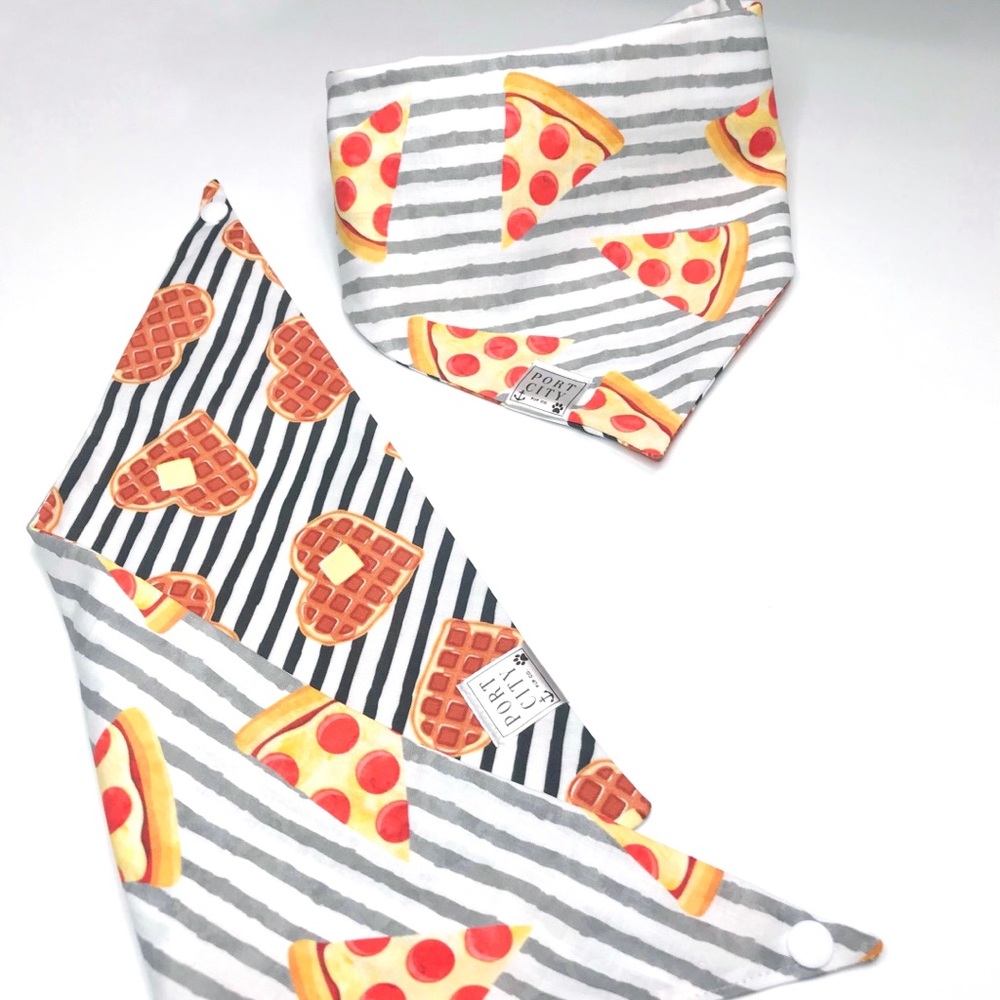 Striped Pizza and Waffle Kids Bandana